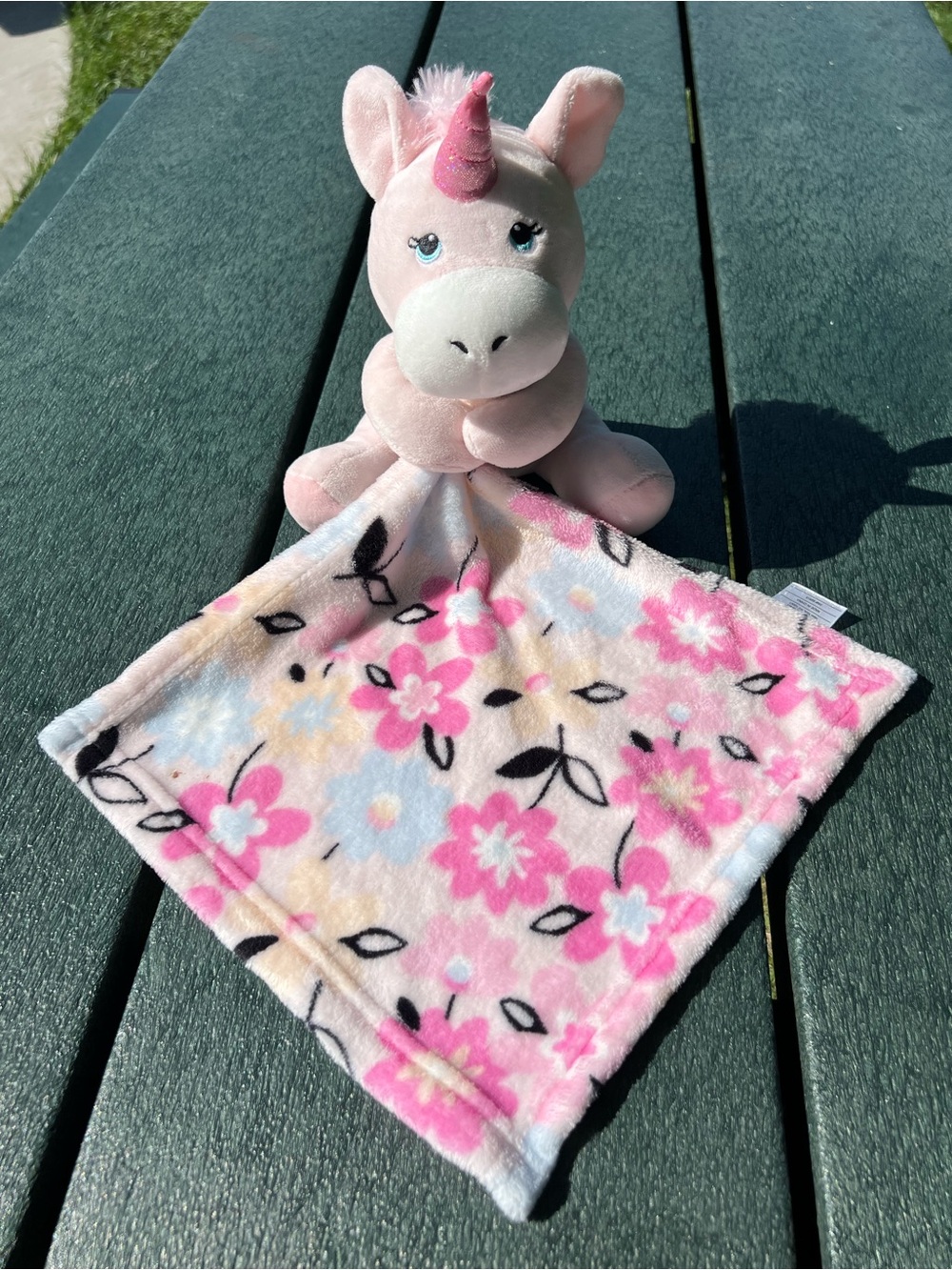 Little Beginnings Baby Girl Unicorn Pink Floral Lovey Security Blanket Plush